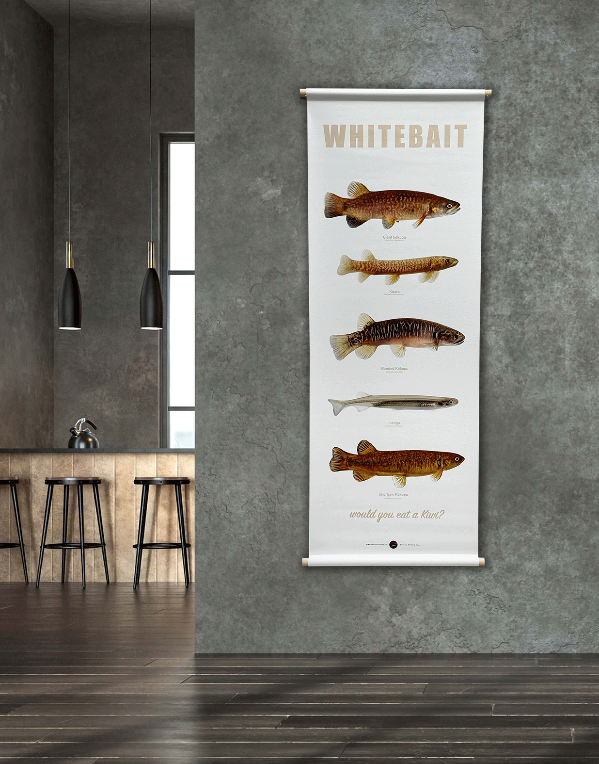 Whitebait canvas banner - NB not a stock item, lead time approx three weeks